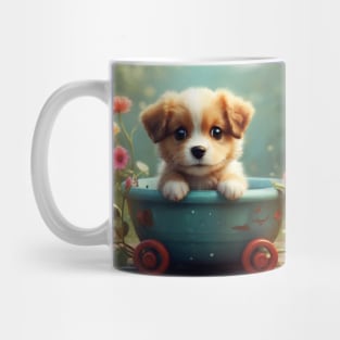 Charming Dog in a Small Wheelbarrow Mug